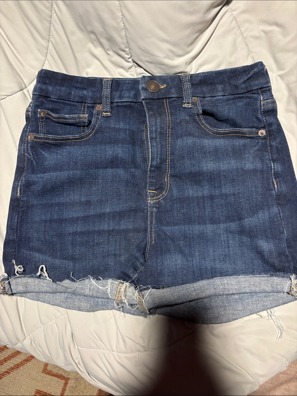 American Eagle Outfitters Dark Blue Rolled Hem Denim Shorts -Stretch